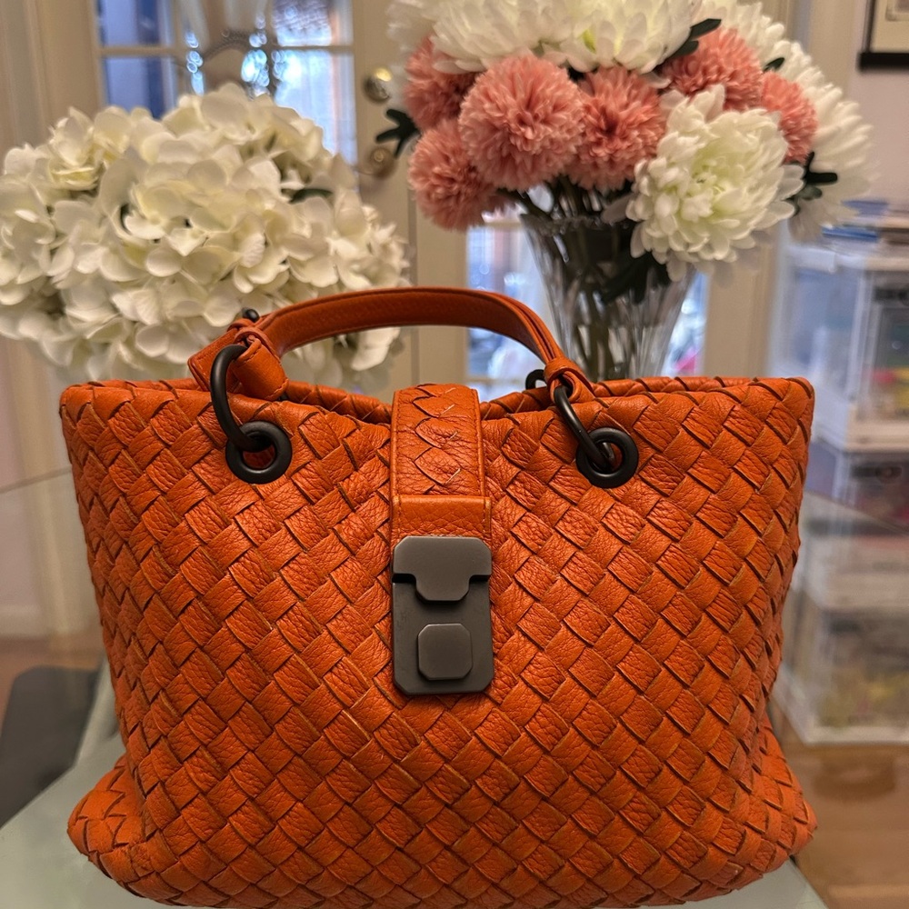 Bottega Veneta Orange Woven Leather Tote - Picture 1 of 15